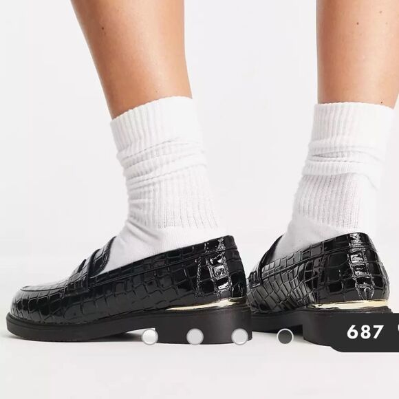 schuh‎ Wide Fit Lenzo loafers in black croc Size - Picture 4 of 10